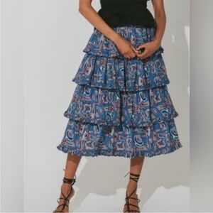 Cleobella Paisley Blue Midi Skirt - Size L